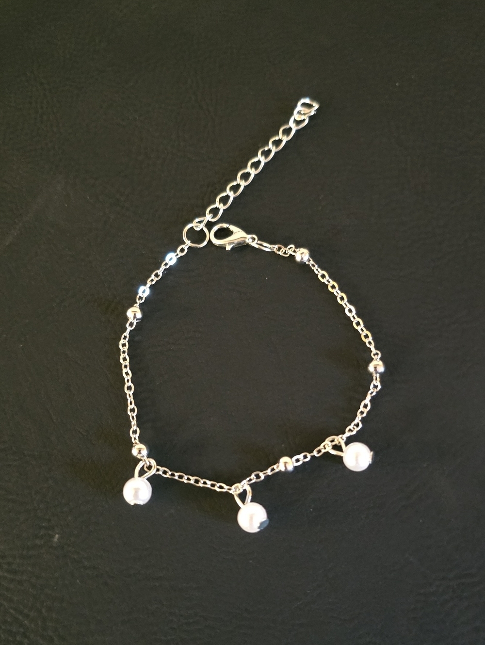 Silver Pearl Drop Chain Bracelet